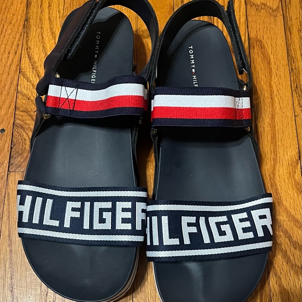 Tommy Hilfiger Navy Sandals with Red and White Accents